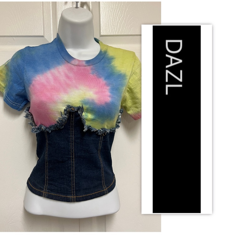 DAZL Tie Dye Denim Corset Tee